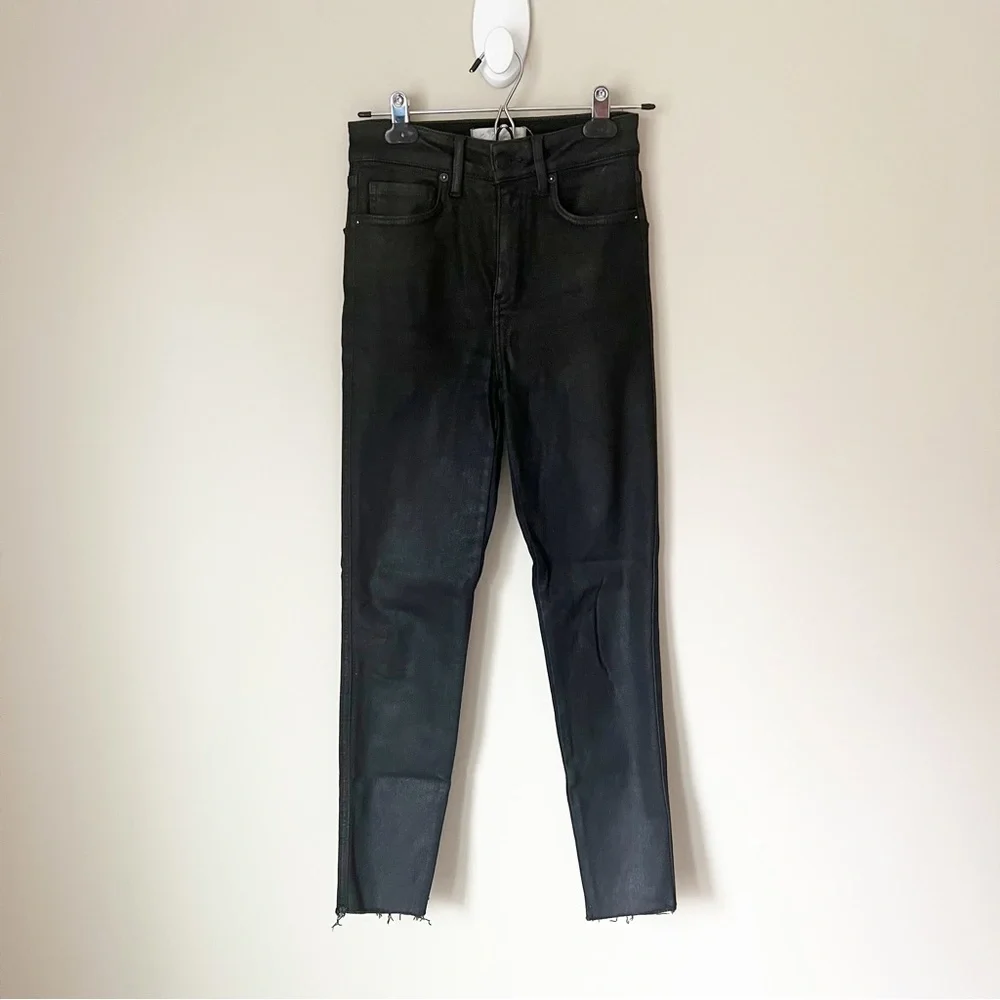 Free People We The Free High Rise Coated Raw Hem Ankle Skinny Jeans Black 26 - Picture 3 of 11
